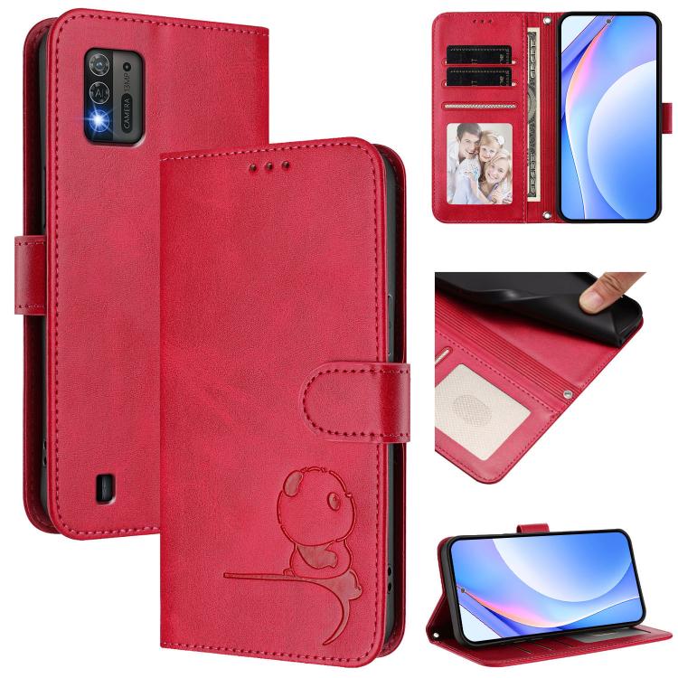 Litter Panda Embossing RFID Leather Phone Case with Lanyard, For ZTE Blade A53 Pro, For ZTE Blade A52 Lite, For ZTE Blade V40s, For ZTE Blade A52