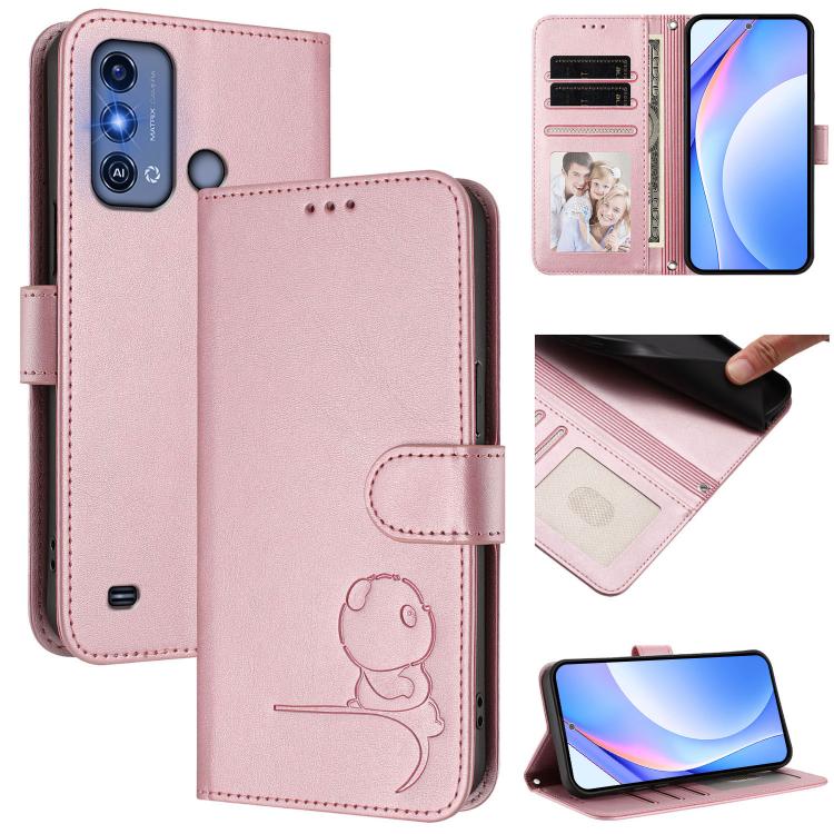 Litter Panda Embossing RFID Leather Phone Case with Lanyard, For ZTE Blade A53 Pro, For ZTE Blade A52 Lite, For ZTE Blade V40s, For ZTE Blade A52