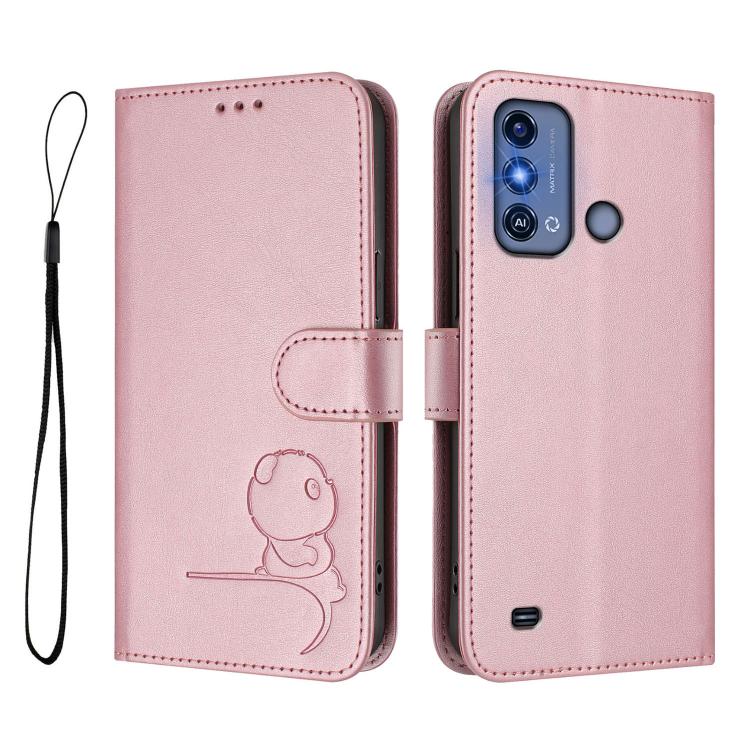 Litter Panda Embossing RFID Leather Phone Case with Lanyard, For ZTE Blade A53 Pro, For ZTE Blade A52 Lite, For ZTE Blade V40s, For ZTE Blade A52