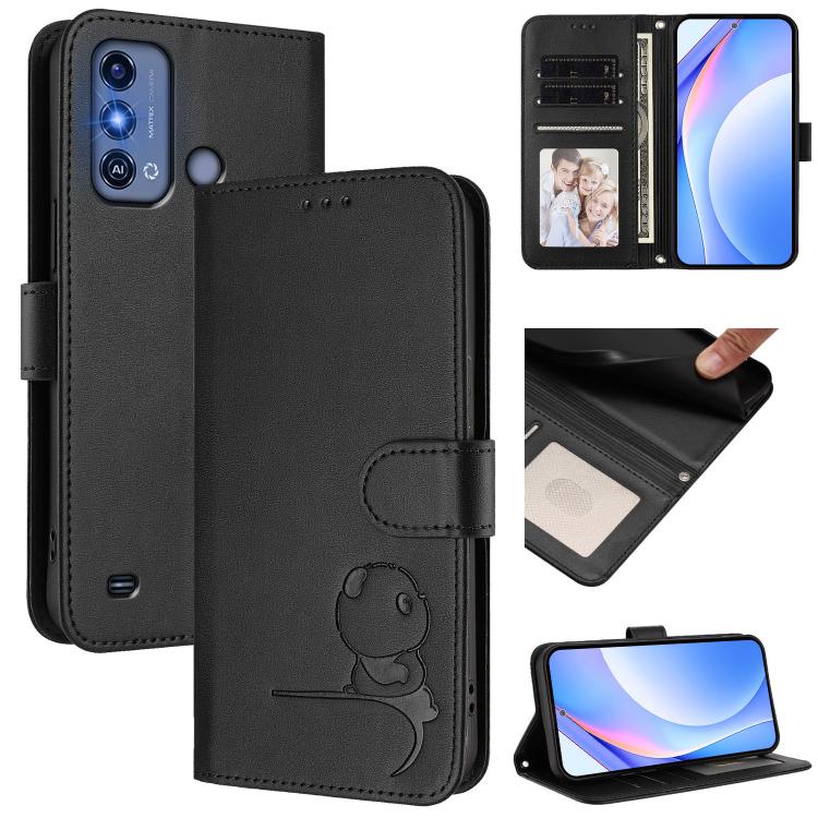 Litter Panda Embossing RFID Leather Phone Case with Lanyard, For ZTE Blade A53 Pro, For ZTE Blade A52 Lite, For ZTE Blade V40s, For ZTE Blade A52