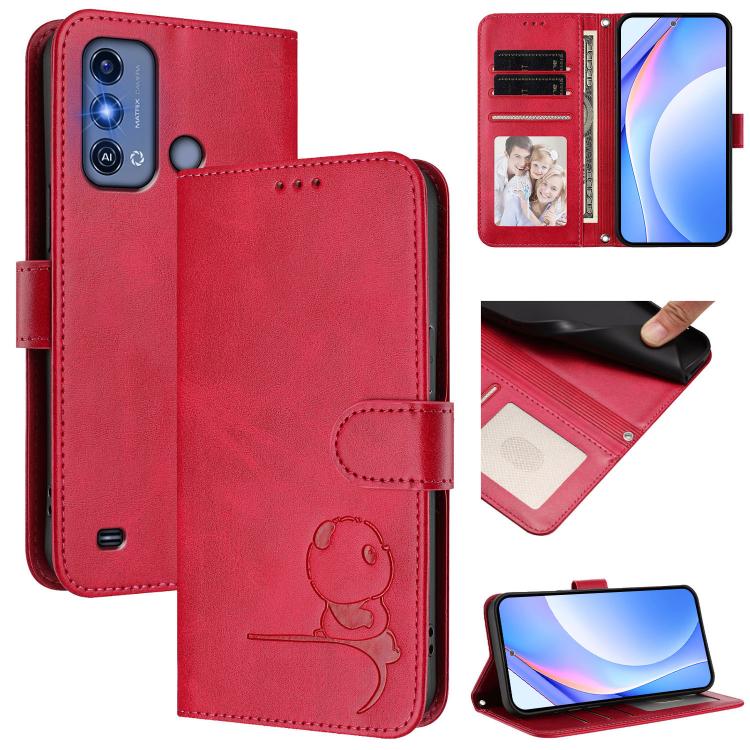 Litter Panda Embossing RFID Leather Phone Case with Lanyard, For ZTE Blade A53 Pro, For ZTE Blade A52 Lite, For ZTE Blade V40s, For ZTE Blade A52