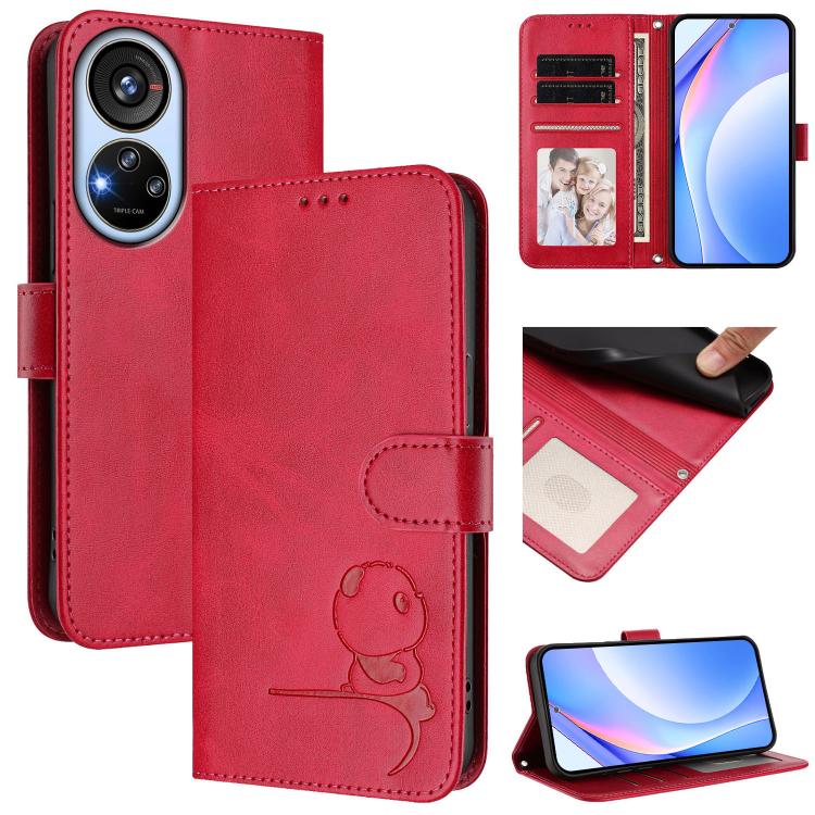 Litter Panda Embossing RFID Leather Phone Case with Lanyard, For ZTE Blade A53 Pro, For ZTE Blade A52 Lite, For ZTE Blade V40s, For ZTE Blade A52