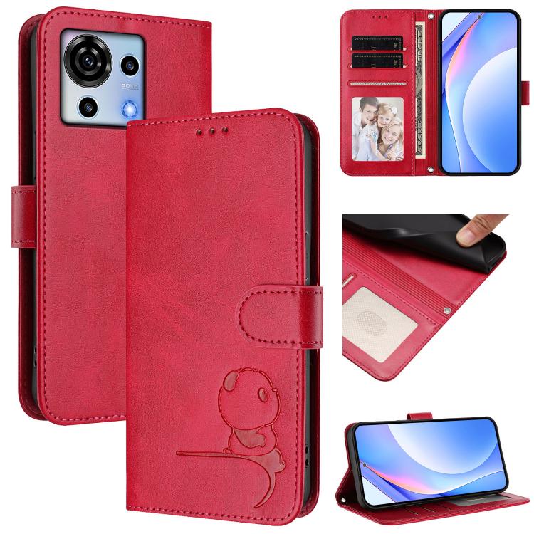 Litter Panda Embossing RFID Leather Phone Case with Lanyard, For ZTE Blade A75 4G, For ZTE Blade A35 / A55, For ZTE nubia Focus Pro, For ZTE nubia Z60 Ultra, For ZTE Blade A73 5G, For ZTE Blade A73 4G, For ZTE Blade V50 Vita, For ZTE Blade A53 / A53+