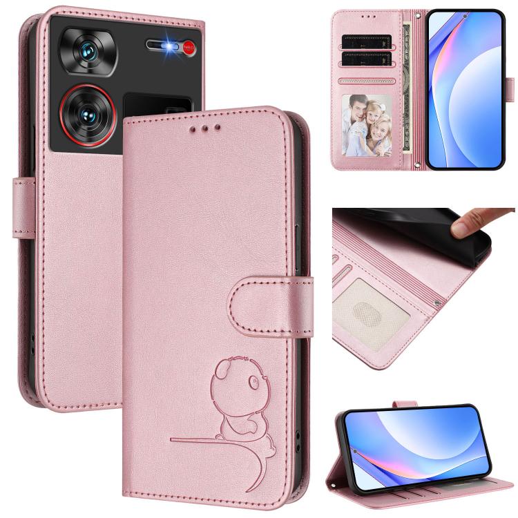 Litter Panda Embossing RFID Leather Phone Case with Lanyard, For ZTE Blade A75 4G, For ZTE Blade A35 / A55, For ZTE nubia Focus Pro, For ZTE nubia Z60 Ultra, For ZTE Blade A73 5G, For ZTE Blade A73 4G, For ZTE Blade V50 Vita, For ZTE Blade A53 / A53+