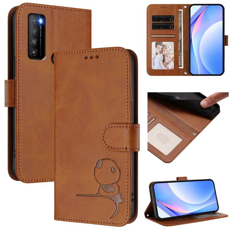 Litter Panda Embossing RFID Leather Phone Case with Lanyard, For TCL 40 R 5G / Sharp Aquos V6, For TCL 30 XL T701DL, For TCL 305 / 306 / 30 SE AL02, For TCL Stylus 5G, For TCL 303, For TCL 30T T603DL, For TCL 30 4G / 30 5G / 30 Plus, For TCL 30 SE