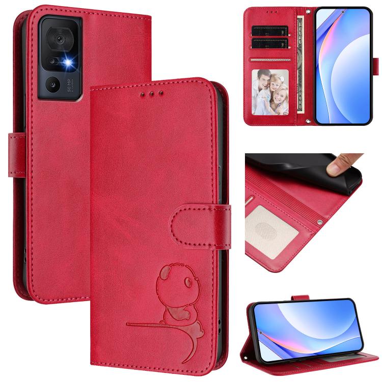 Litter Panda Embossing RFID Leather Phone Case with Lanyard, For TCL 201, For TCL 50 XE, For TCL 50 SE / 40 NxtPaper 4G, For TCL 501 / Vodafone Smart M25, For TCL 505, For TCL 502, For TCL 40 SE, For TCL 403 / Vodafone Smart M23