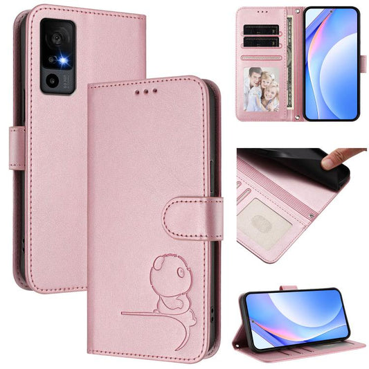 Litter Panda Embossing RFID Leather Phone Case with Lanyard, For TCL 40 R 5G / Sharp Aquos V6, For TCL 30 XL T701DL, For TCL 305 / 306 / 30 SE AL02, For TCL Stylus 5G, For TCL 303, For TCL 30T T603DL, For TCL 30 4G / 30 5G / 30 Plus, For TCL 30 SE