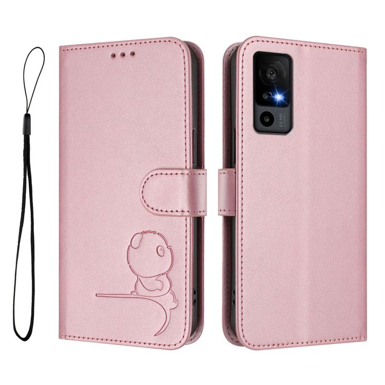 Litter Panda Embossing RFID Leather Phone Case with Lanyard, For TCL 40 R 5G / Sharp Aquos V6, For TCL 30 XL T701DL, For TCL 305 / 306 / 30 SE AL02, For TCL Stylus 5G, For TCL 303, For TCL 30T T603DL, For TCL 30 4G / 30 5G / 30 Plus, For TCL 30 SE
