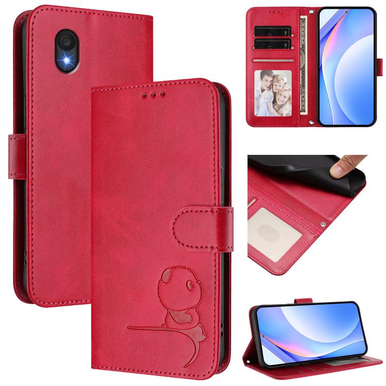 Litter Panda Embossing RFID Leather Phone Case with Lanyard, For TCL 201, For TCL 50 XE, For TCL 50 SE / 40 NxtPaper 4G, For TCL 501 / Vodafone Smart M25, For TCL 505, For TCL 502, For TCL 40 SE, For TCL 403 / Vodafone Smart M23
