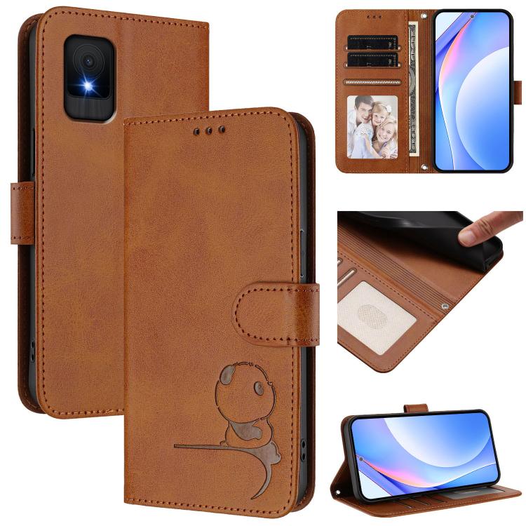 Litter Panda Embossing RFID Leather Phone Case with Lanyard, For TCL 201, For TCL 50 XE, For TCL 50 SE / 40 NxtPaper 4G, For TCL 501 / Vodafone Smart M25, For TCL 505, For TCL 502, For TCL 40 SE, For TCL 403 / Vodafone Smart M23
