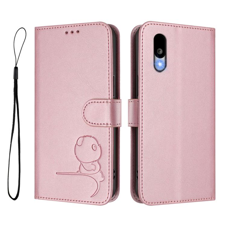 Litter Panda Embossing RFID Leather Phone Case with Lanyard, For Kyocera Basio Active3