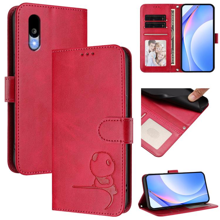Litter Panda Embossing RFID Leather Phone Case with Lanyard, For Kyocera Basio Active3