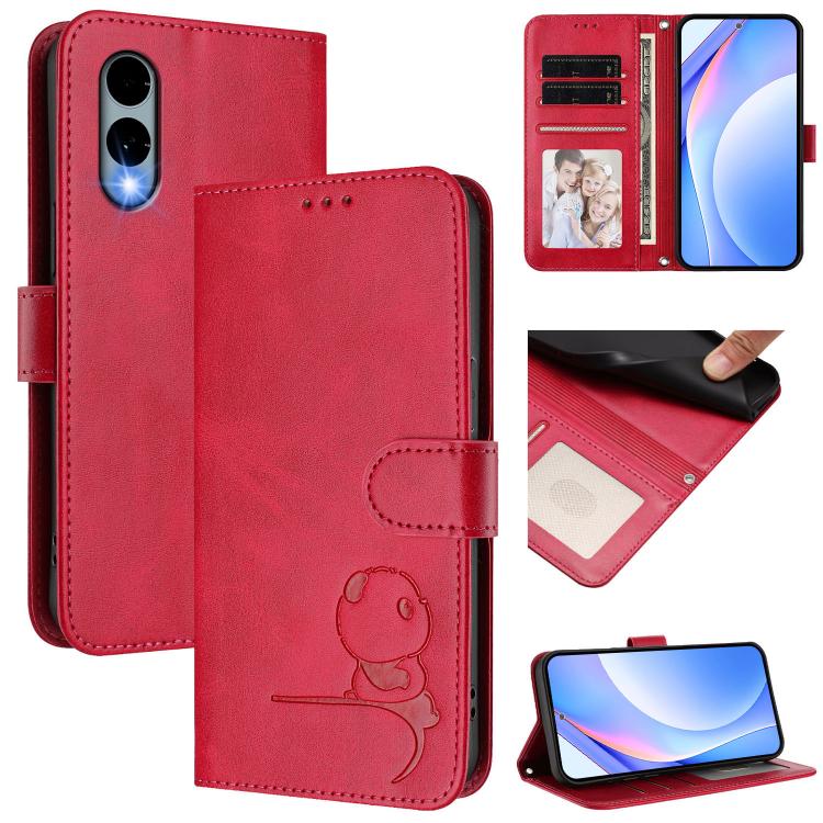 Litter Panda Embossing RFID Leather Phone Case with Lanyard, For Fujitsu Arrows We3, For Fujitsu FCNT Rakuraku F-53E, For Fujitsu Arrows We2 F-52E, For Fujitsu Arrows We2 Plus F-51E, For Fujitsu Arrows F-01L / F-42A