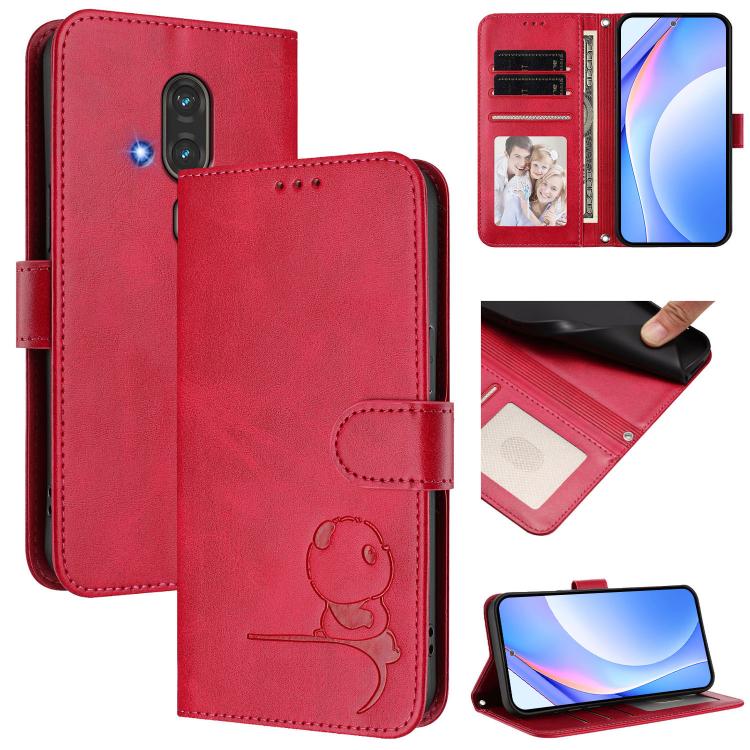 Litter Panda Embossing RFID Leather Phone Case with Lanyard, For Fujitsu Arrows We3, For Fujitsu FCNT Rakuraku F-53E, For Fujitsu Arrows We2 F-52E, For Fujitsu Arrows We2 Plus F-51E, For Fujitsu Arrows F-01L / F-42A