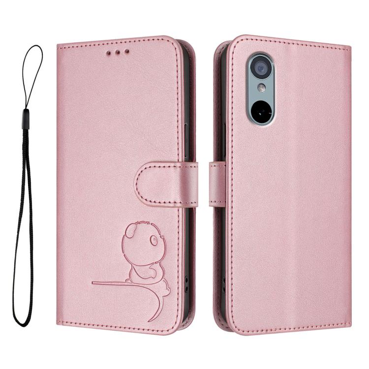 Litter Panda Embossing RFID Leather Phone Case with Lanyard, For Fujitsu Arrows We3, For Fujitsu FCNT Rakuraku F-53E, For Fujitsu Arrows We2 F-52E, For Fujitsu Arrows We2 Plus F-51E, For Fujitsu Arrows F-01L / F-42A