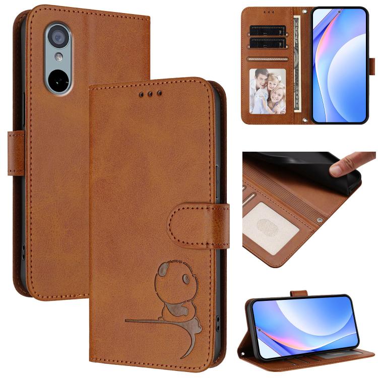 Litter Panda Embossing RFID Leather Phone Case with Lanyard, For Fujitsu Arrows We3, For Fujitsu FCNT Rakuraku F-53E, For Fujitsu Arrows We2 F-52E, For Fujitsu Arrows We2 Plus F-51E, For Fujitsu Arrows F-01L / F-42A