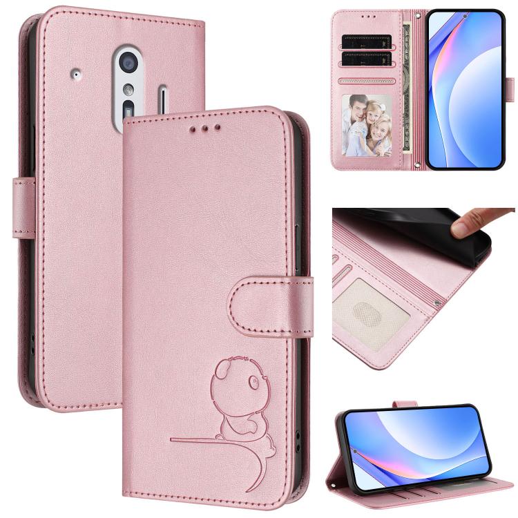 Litter Panda Embossing RFID Leather Phone Case with Lanyard, For Fujitsu Arrows We3, For Fujitsu FCNT Rakuraku F-53E, For Fujitsu Arrows We2 F-52E, For Fujitsu Arrows We2 Plus F-51E, For Fujitsu Arrows F-01L / F-42A