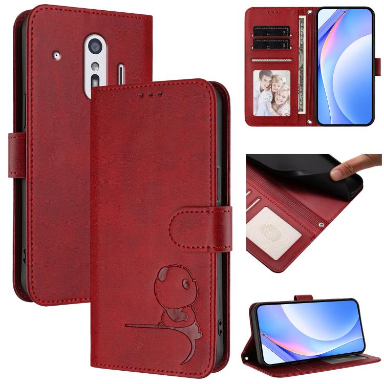 Litter Panda Embossing RFID Leather Phone Case with Lanyard, For Fujitsu Arrows We3, For Fujitsu FCNT Rakuraku F-53E, For Fujitsu Arrows We2 F-52E, For Fujitsu Arrows We2 Plus F-51E, For Fujitsu Arrows F-01L / F-42A