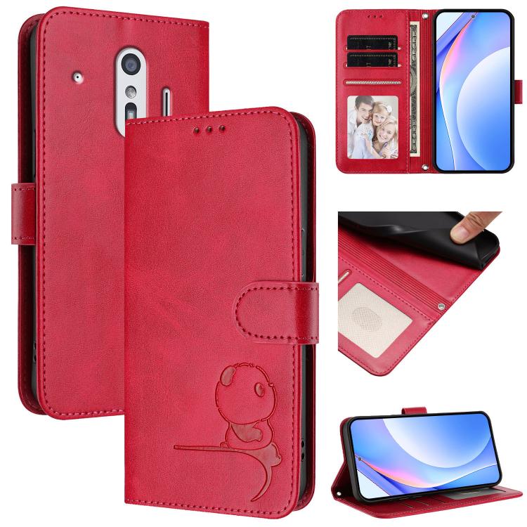 Litter Panda Embossing RFID Leather Phone Case with Lanyard, For Fujitsu Arrows We3, For Fujitsu FCNT Rakuraku F-53E, For Fujitsu Arrows We2 F-52E, For Fujitsu Arrows We2 Plus F-51E, For Fujitsu Arrows F-01L / F-42A