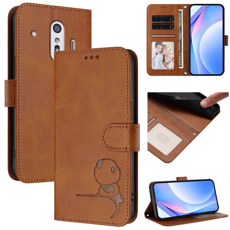 Litter Panda Embossing RFID Leather Phone Case with Lanyard, For Fujitsu Arrows We3, For Fujitsu FCNT Rakuraku F-53E, For Fujitsu Arrows We2 F-52E, For Fujitsu Arrows We2 Plus F-51E, For Fujitsu Arrows F-01L / F-42A