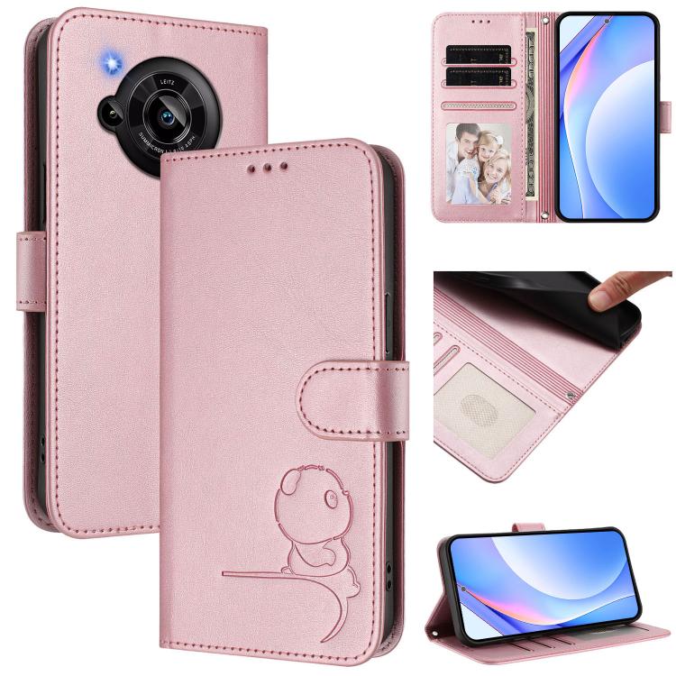 Litter Panda Embossing RFID Leather Phone Case with Lanyard, For Sharp Aquos wish4 SH-52E, For Sharp Aquos R9 SH-51E, For Sharp Aquos Sense8 SH-54D, For Sharp Aquos wish3, For Sharp Aquos R7 SH-52C