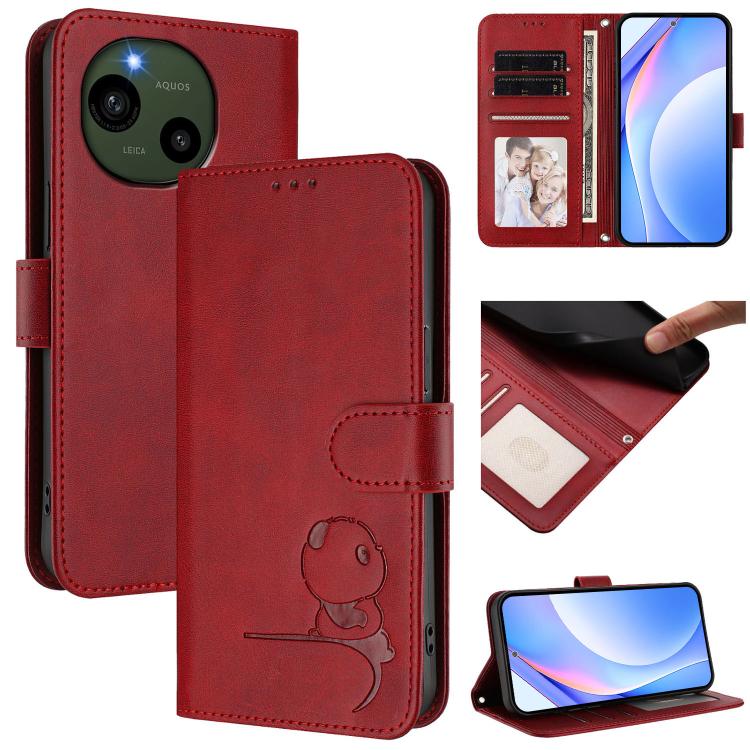 Litter Panda Embossing RFID Leather Phone Case with Lanyard, For Sharp Aquos wish4 SH-52E, For Sharp Aquos R9 SH-51E, For Sharp Aquos Sense8 SH-54D, For Sharp Aquos wish3, For Sharp Aquos R7 SH-52C