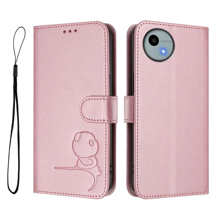 Litter Panda Embossing RFID Leather Phone Case with Lanyard, For Sharp Aquos wish4 SH-52E, For Sharp Aquos R9 SH-51E, For Sharp Aquos Sense8 SH-54D, For Sharp Aquos wish3, For Sharp Aquos R7 SH-52C