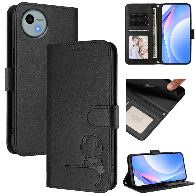 Litter Panda Embossing RFID Leather Phone Case with Lanyard, For Sharp Aquos wish4 SH-52E, For Sharp Aquos R9 SH-51E, For Sharp Aquos Sense8 SH-54D, For Sharp Aquos wish3, For Sharp Aquos R7 SH-52C