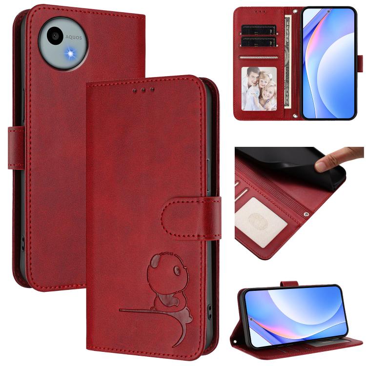 Litter Panda Embossing RFID Leather Phone Case with Lanyard, For Sharp Aquos wish4 SH-52E, For Sharp Aquos R9 SH-51E, For Sharp Aquos Sense8 SH-54D, For Sharp Aquos wish3, For Sharp Aquos R7 SH-52C