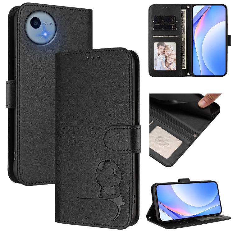 Litter Panda Embossing RFID Leather Phone Case with Lanyard, For Sharp Aquos wish6, For Sharp Aquos R11, For Sharp Aquos Sense10, For Sharp Aquos R10, For Sharp Aquos wish5, For Sharp Aquos Sense9 Plus, For Sharp Aquos Sense9                           ...