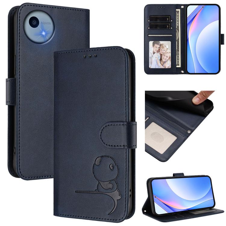 Litter Panda Embossing RFID Leather Phone Case with Lanyard, For Sharp Aquos wish6, For Sharp Aquos R11, For Sharp Aquos Sense10, For Sharp Aquos R10, For Sharp Aquos wish5, For Sharp Aquos Sense9 Plus, For Sharp Aquos Sense9                           ...