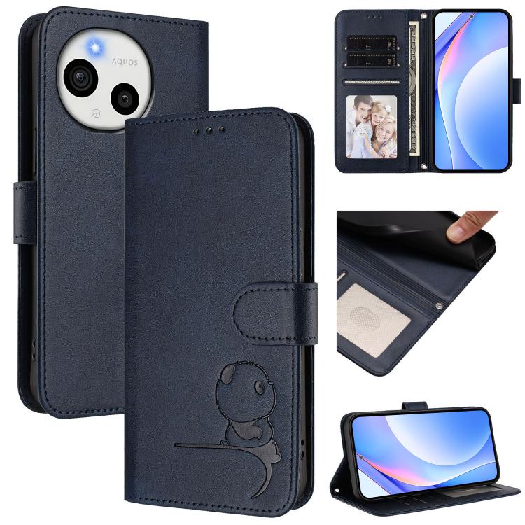 Litter Panda Embossing RFID Leather Phone Case with Lanyard, For Sharp Aquos wish6, For Sharp Aquos R11, For Sharp Aquos Sense10, For Sharp Aquos R10, For Sharp Aquos wish5, For Sharp Aquos Sense9 Plus, For Sharp Aquos Sense9                           ...