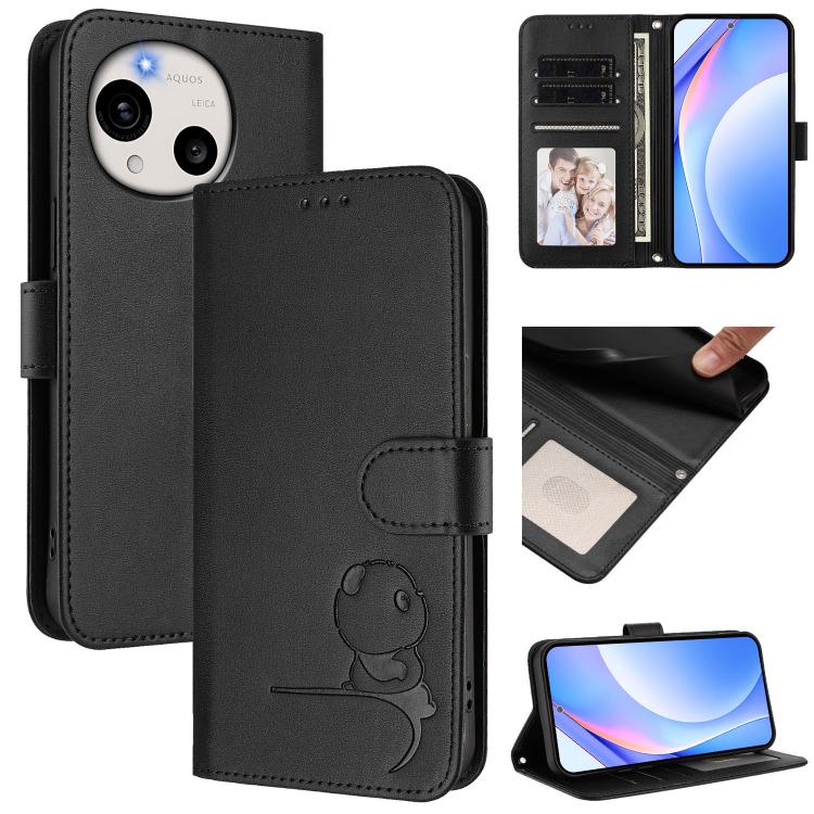 Litter Panda Embossing RFID Leather Phone Case with Lanyard, For Sharp Aquos wish6, For Sharp Aquos R11, For Sharp Aquos Sense10, For Sharp Aquos R10, For Sharp Aquos wish5, For Sharp Aquos Sense9 Plus, For Sharp Aquos Sense9                           ...