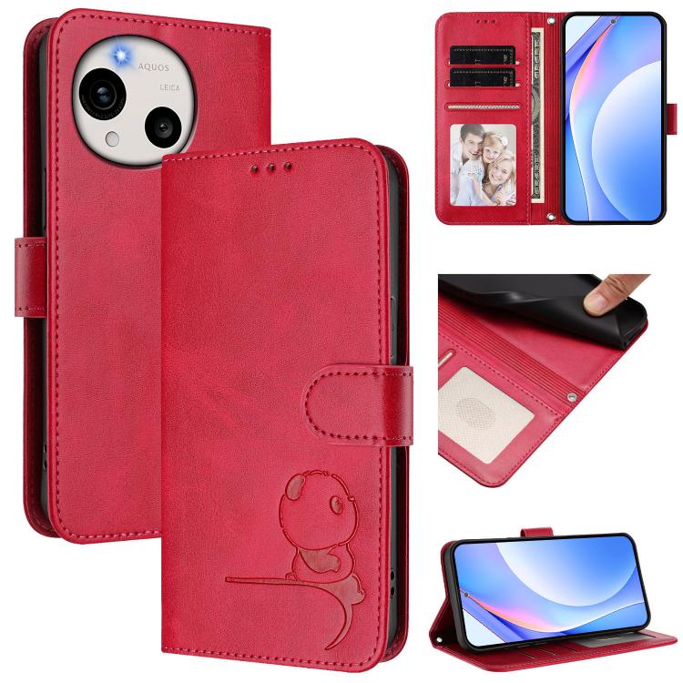Litter Panda Embossing RFID Leather Phone Case with Lanyard, For Sharp Aquos wish6, For Sharp Aquos R11, For Sharp Aquos Sense10, For Sharp Aquos R10, For Sharp Aquos wish5, For Sharp Aquos Sense9 Plus, For Sharp Aquos Sense9                           ...