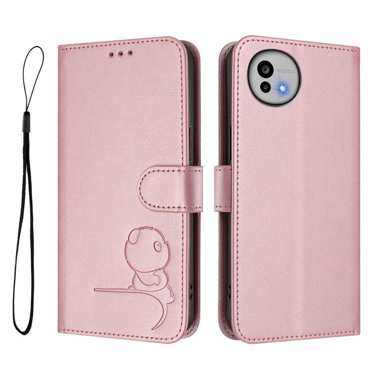 Litter Panda Embossing RFID Leather Phone Case with Lanyard, For Sharp Aquos wish6, For Sharp Aquos R11, For Sharp Aquos Sense10, For Sharp Aquos R10, For Sharp Aquos wish5, For Sharp Aquos Sense9 Plus, For Sharp Aquos Sense9                           ...