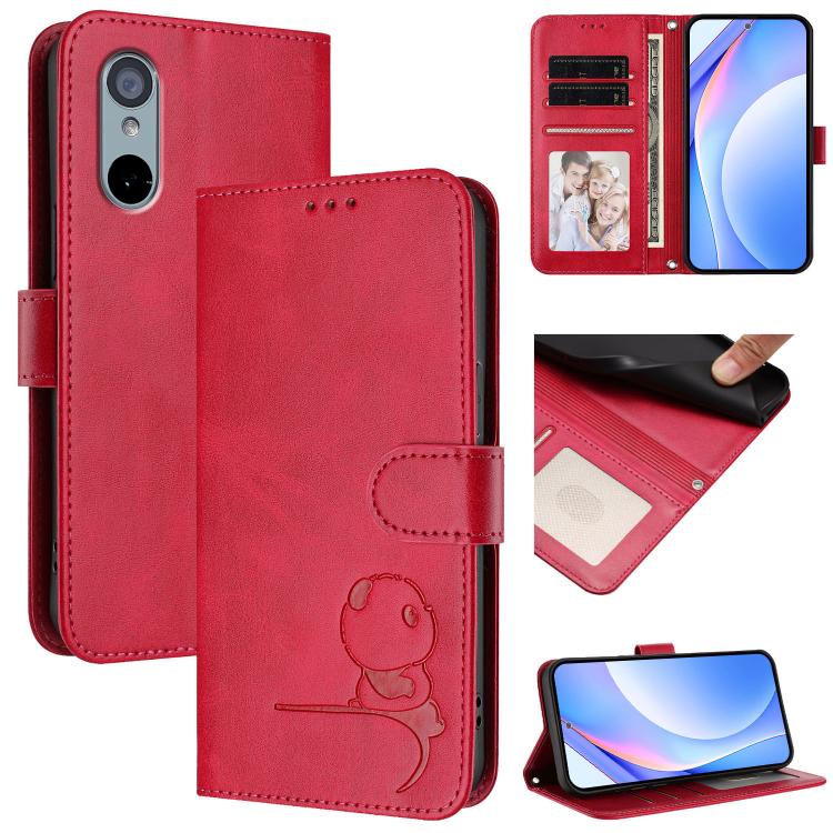 Litter Panda Embossing RFID Leather Phone Case with Lanyard, For Sharp Aquos wish4 SH-52E, For Sharp Aquos R9 SH-51E, For Sharp Aquos Sense8 SH-54D, For Sharp Aquos wish3, For Sharp Aquos R7 SH-52C