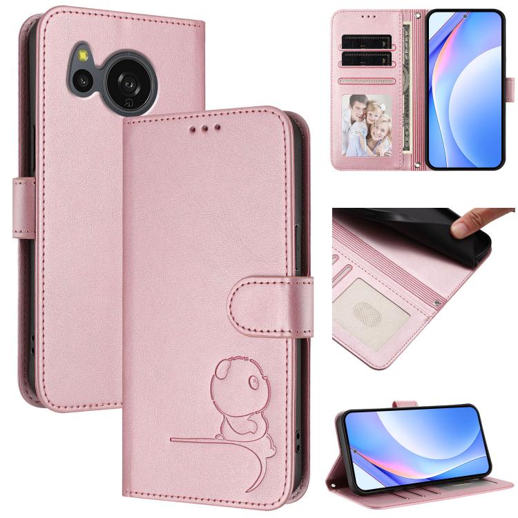 Litter Panda Embossing RFID Leather Phone Case with Lanyard, For Sharp Aquos wish4 SH-52E, For Sharp Aquos R9 SH-51E, For Sharp Aquos Sense8 SH-54D, For Sharp Aquos wish3, For Sharp Aquos R7 SH-52C