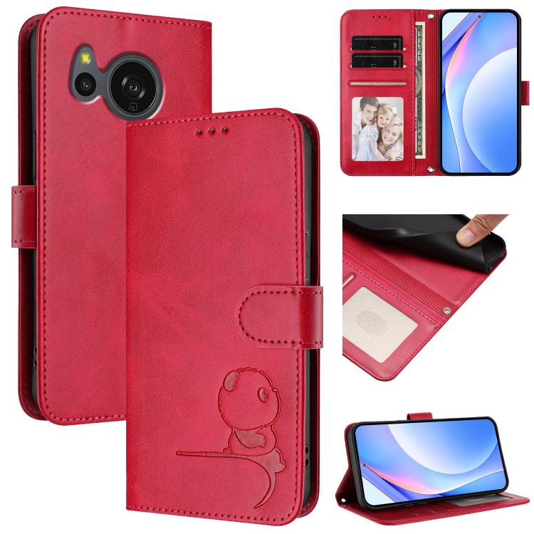 Litter Panda Embossing RFID Leather Phone Case with Lanyard, For Sharp Aquos wish4 SH-52E, For Sharp Aquos R9 SH-51E, For Sharp Aquos Sense8 SH-54D, For Sharp Aquos wish3, For Sharp Aquos R7 SH-52C