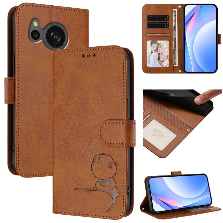 Litter Panda Embossing RFID Leather Phone Case with Lanyard, For Sharp Aquos wish4 SH-52E, For Sharp Aquos R9 SH-51E, For Sharp Aquos Sense8 SH-54D, For Sharp Aquos wish3, For Sharp Aquos R7 SH-52C