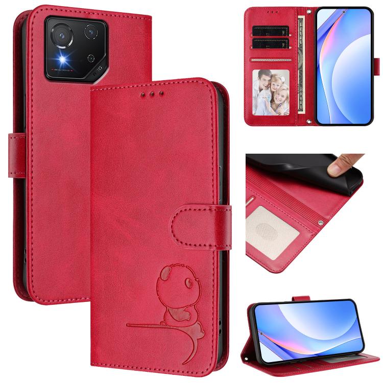 Litter Panda Embossing RFID Leather Phone Case with Lanyard, For Asus Zenfone 12 Ultra, For Asus ROG Phone 9 / 9 Pro, For Asus Zenfone 11 Ultra, For Asus ROG Phone 8 / 8 Pro