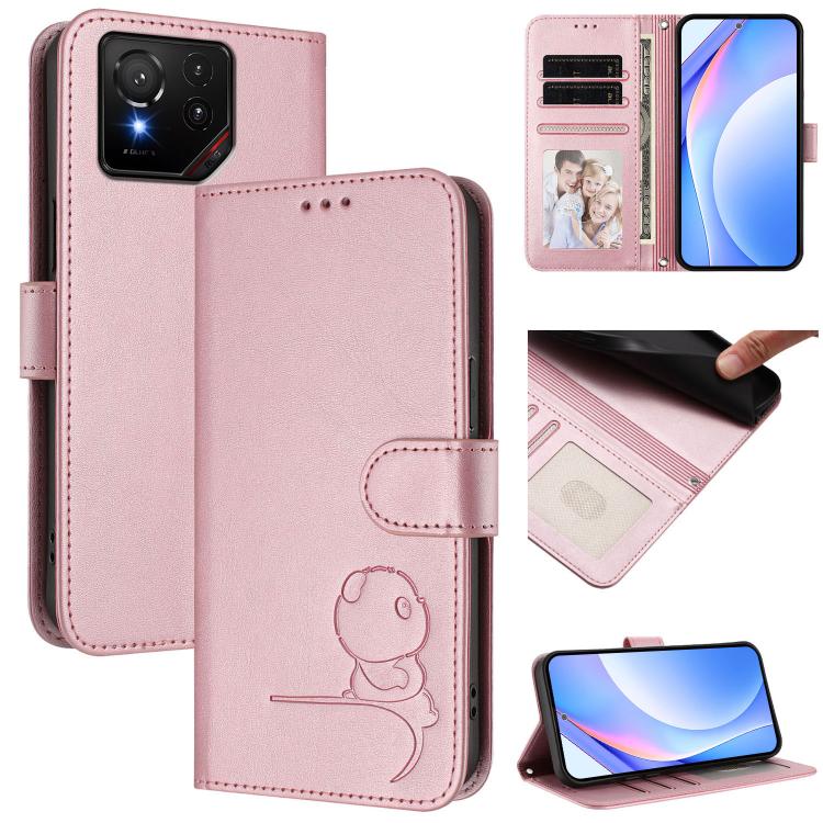 Litter Panda Embossing RFID Leather Phone Case with Lanyard, For Asus Zenfone 12 Ultra, For Asus ROG Phone 9 / 9 Pro, For Asus Zenfone 11 Ultra, For Asus ROG Phone 8 / 8 Pro