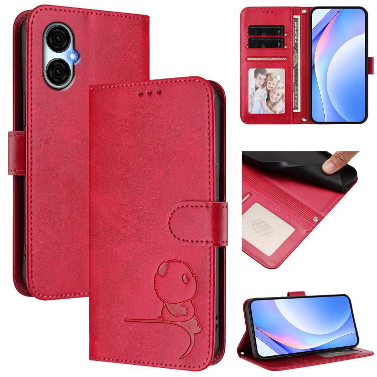 Litter Panda Embossing RFID Leather Phone Case with Lanyard, For BLU View 5, For BLU View Speed 5G B1550VL, For BLU G53