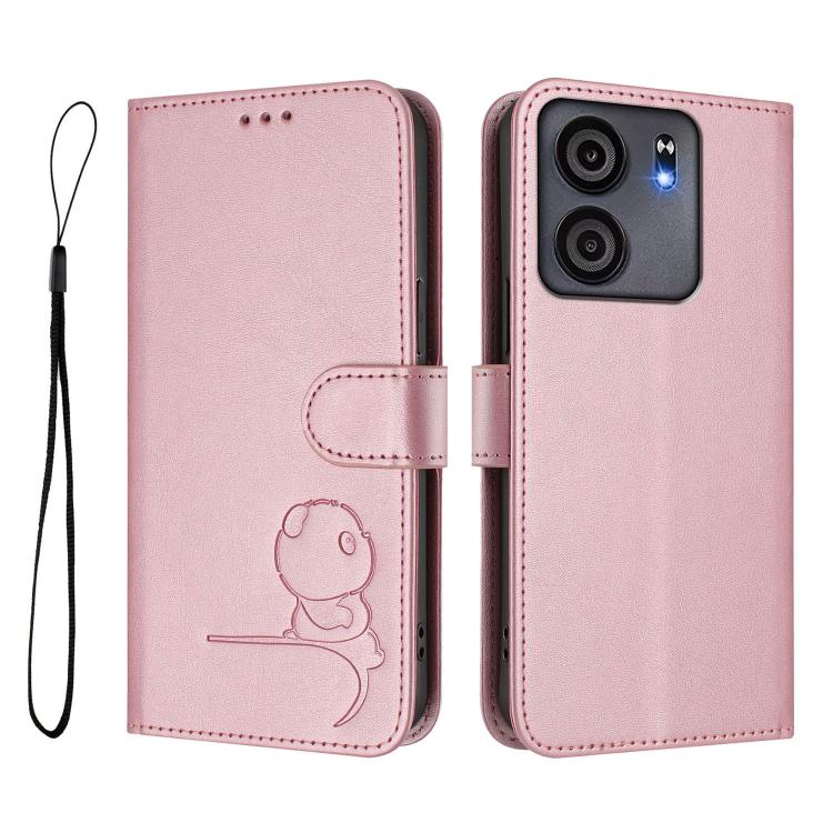 Litter Panda Embossing RFID Leather Phone Case with Lanyard, For BLU View 5, For BLU View Speed 5G B1550VL, For BLU G53