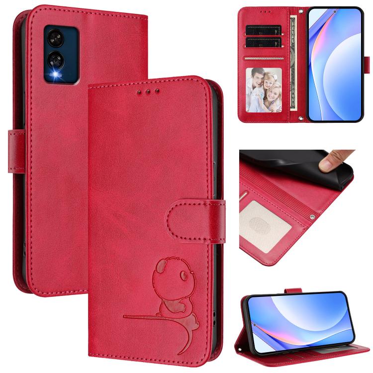 Litter Panda Embossing RFID Leather Phone Case with Lanyard, For BLU View 5, For BLU View Speed 5G B1550VL, For BLU G53