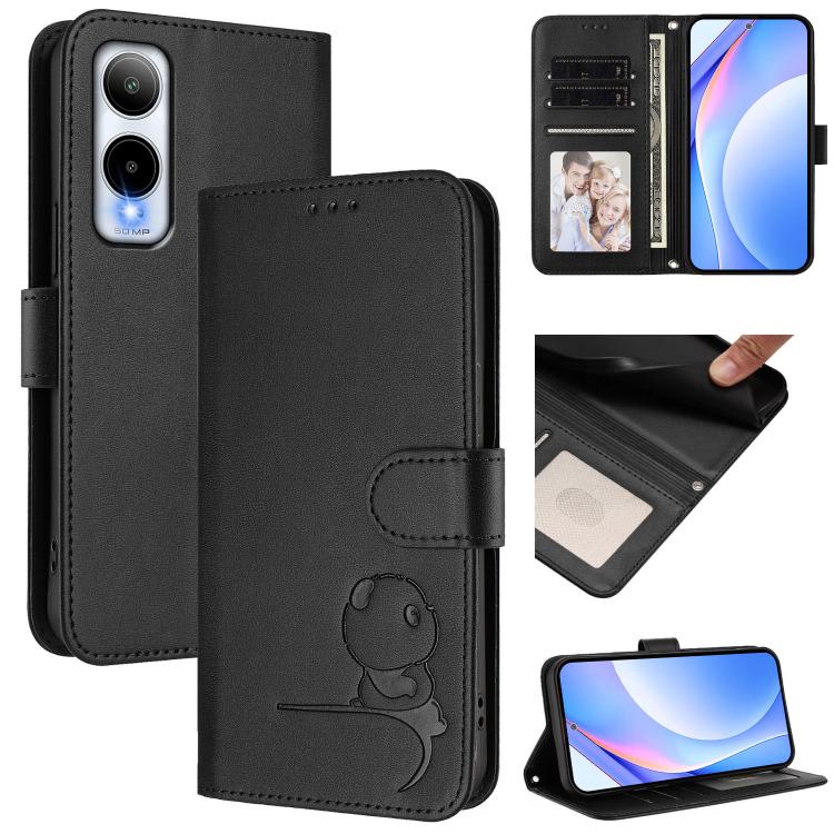 Litter Panda Embossing RFID Leather Phone Case with Lanyard, For Cricket Icon Plus 2026, For Cricket Magic 2 5G, For Cricket Debut S3, For Cricket Icon 6, For Cricket Outlast 5G 2024