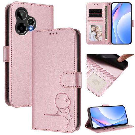 Litter Panda Embossing RFID Leather Phone Case with Lanyard, For Cricket Icon Plus 2026, For Cricket Magic 2 5G, For Cricket Debut S3, For Cricket Icon 6, For Cricket Outlast 5G 2024