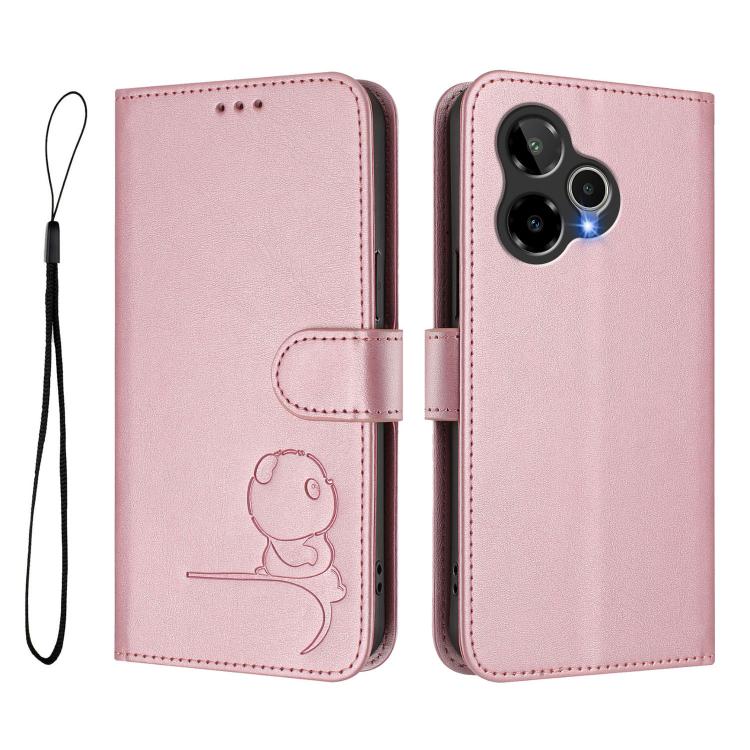 Litter Panda Embossing RFID Leather Phone Case with Lanyard, For Cricket Icon Plus 2026, For Cricket Magic 2 5G, For Cricket Debut S3, For Cricket Icon 6, For Cricket Outlast 5G 2024