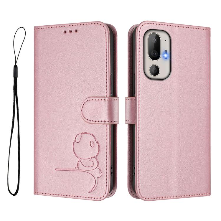 Litter Panda Embossing RFID Leather Phone Case with Lanyard, For HTC U24 Pro