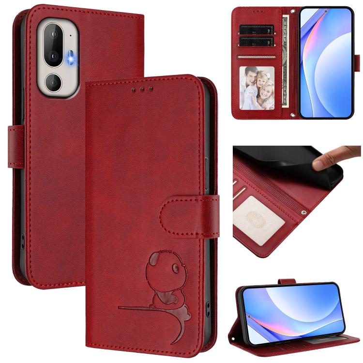Litter Panda Embossing RFID Leather Phone Case with Lanyard, For HTC U24 Pro