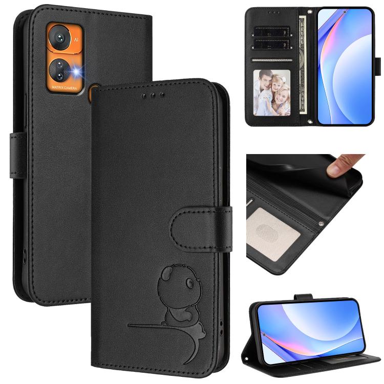 Litter Panda Embossing RFID Leather Phone Case with Lanyard, For Oukitel C35, For Oukitel C33, For Oukitel C32